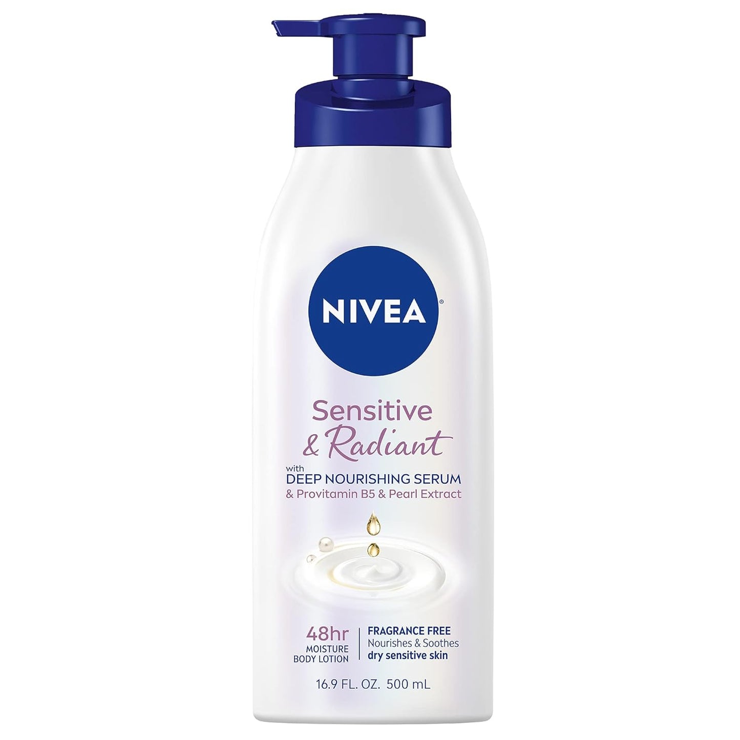 Sensitive and Radiant Body Lotion for Sensitive Skin, Hypoallergenic, Fragrance Free Body Lotion for Women with Deep Nourishing Serum, Pearl Extract and Provitamin B5, 16.9 Fl Oz Bottle