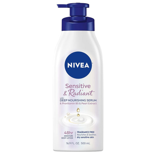 Sensitive and Radiant Body Lotion for Sensitive Skin, Hypoallergenic, Fragrance Free Body Lotion for Women with Deep Nourishing Serum, Pearl Extract and Provitamin B5, 16.9 Fl Oz Bottle